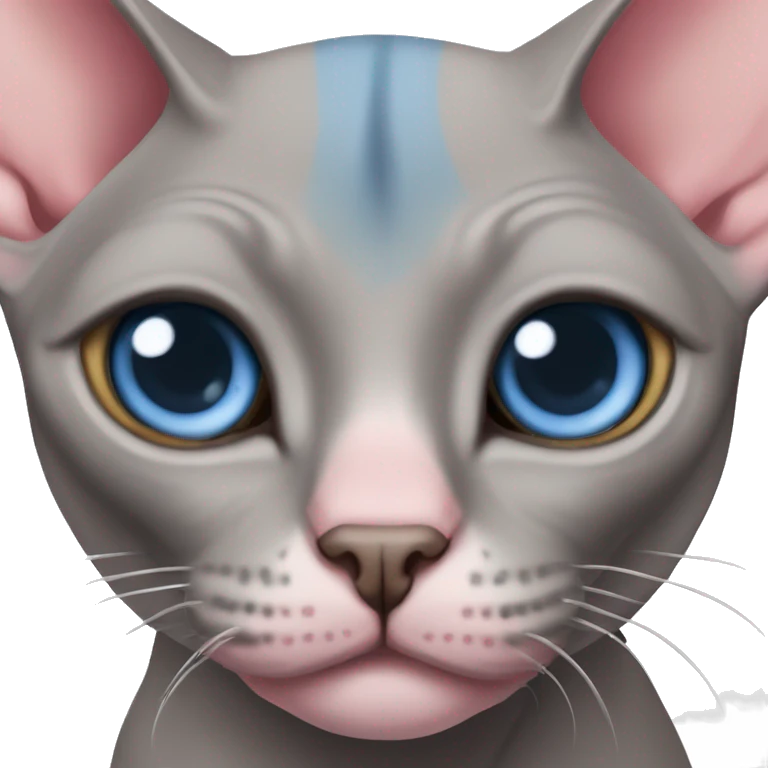 Pink and grey sphynx cat with blue eyes emoji