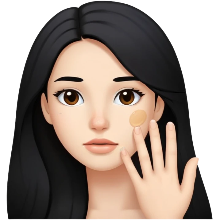 young woman with a pimple on her cheek, long black hair and natural makeup emoji