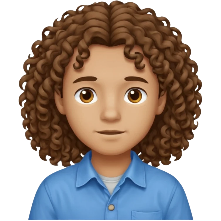 یه پسر با موهای  بلند و فرفری با لباس ابی emoji