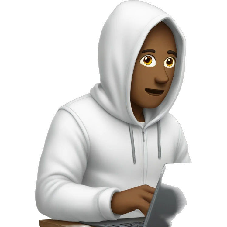 white Man with hoodie typing on computer emoji