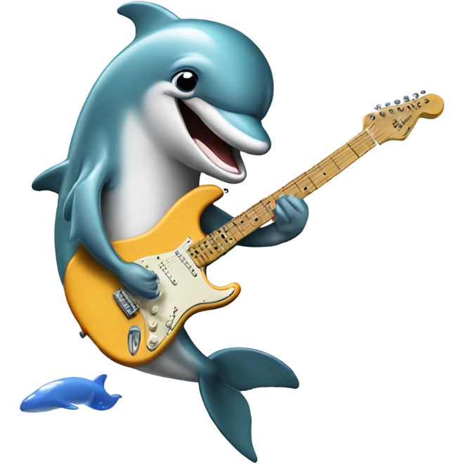 Dolphin with sunglasses playing a fender Stratocaster  emoji