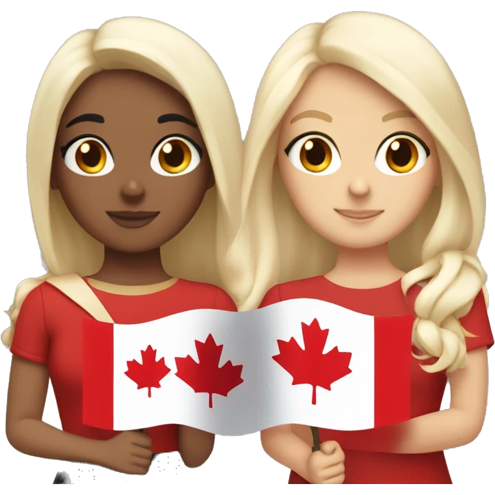4 girls holding canada flag one brunette, one black hair and two with blonde hair  emoji