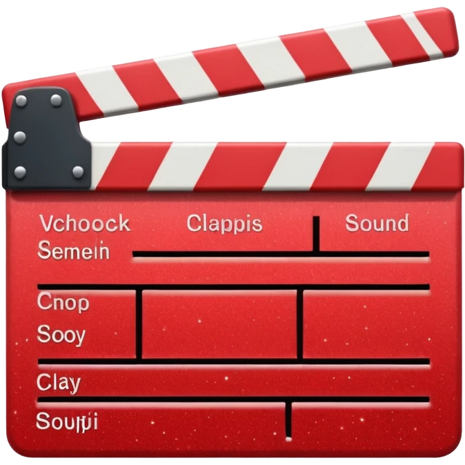red clapperboard used in filmmaking, cute and stylish design with glitter emoji