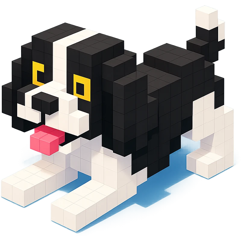 black and white Russian Cocker Spaniel puppy in a playful pose emoji