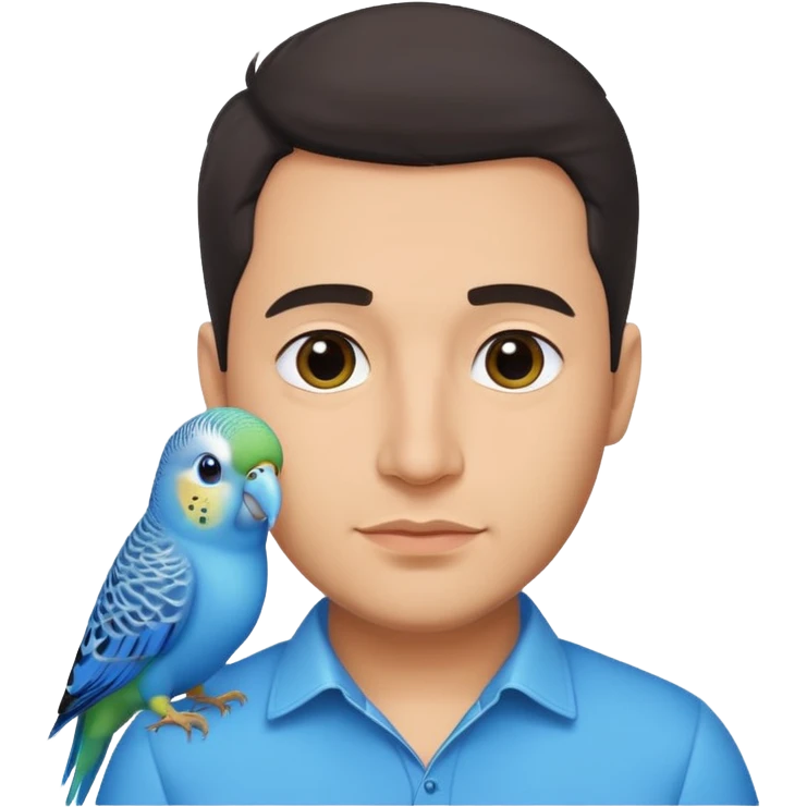 blue budgie parakeet with handsome Latino man emoji