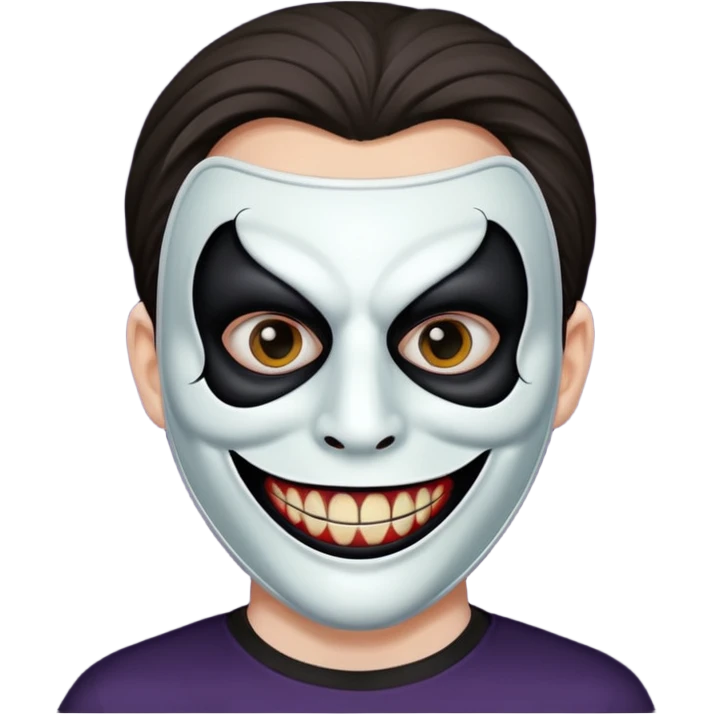 guy holding mask but his face is creepy and very scary emoji
