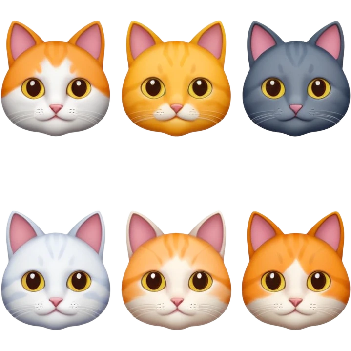 6 realistic looking cats with different pretty natural coloured coats
 emoji