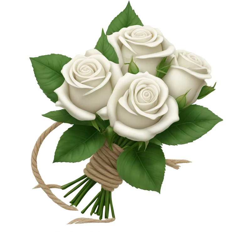 Bouquet white roses binded with rope emoji