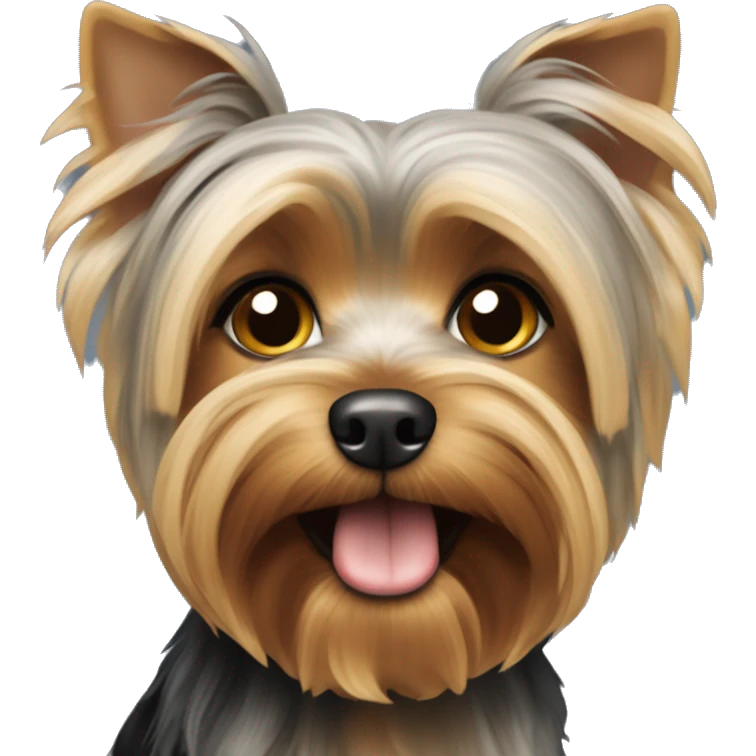 Ein grauer Yorkshire Terrier mit seiner zunge emoji