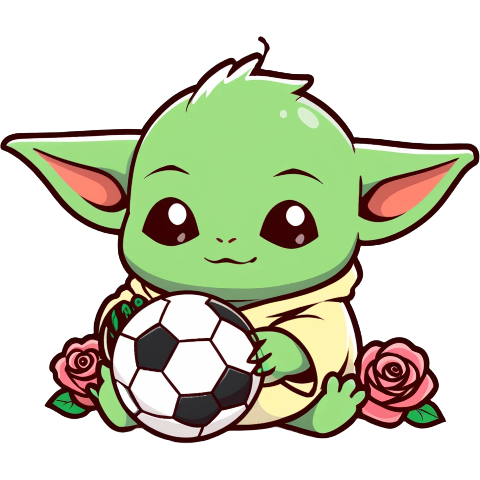 baby yoda holding soccer ball with roses emoji