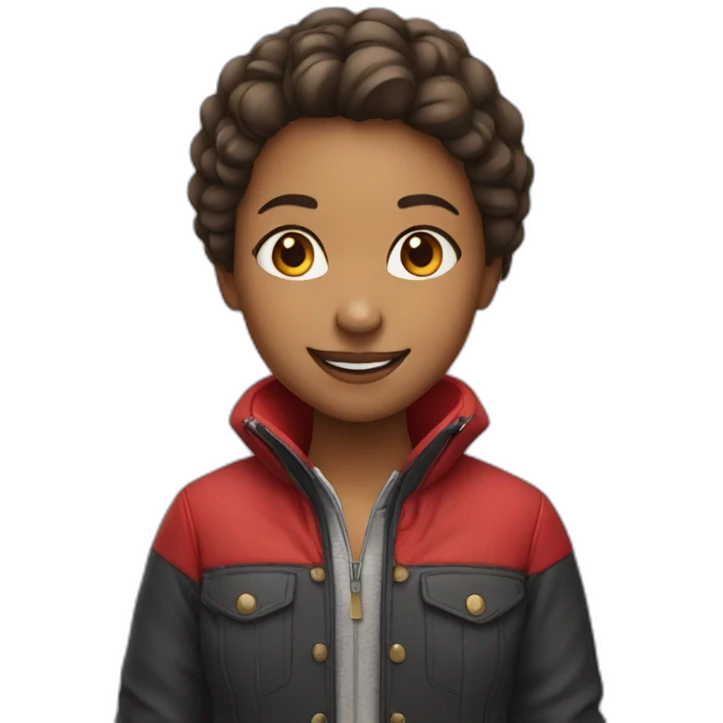 girl in red jacket smiling emoji