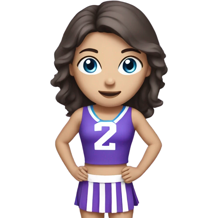 Brunette white blue-eyed cheerleader wearing purple  emoji