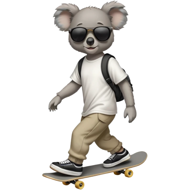 anthropomorphised koala in skater outfit with dark sunglasses walking upright, relaxed pose emoji