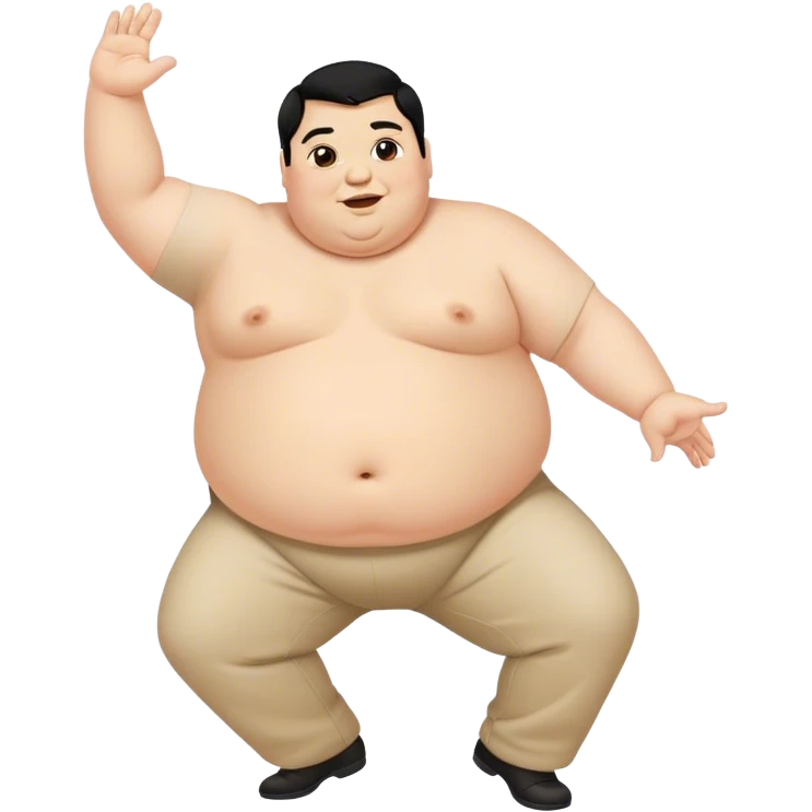 A fat guy dancing with black hair  emoji