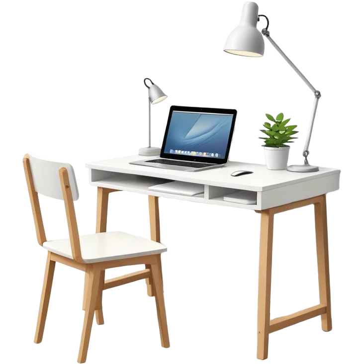 White ikea writing desk with laptop  emoji