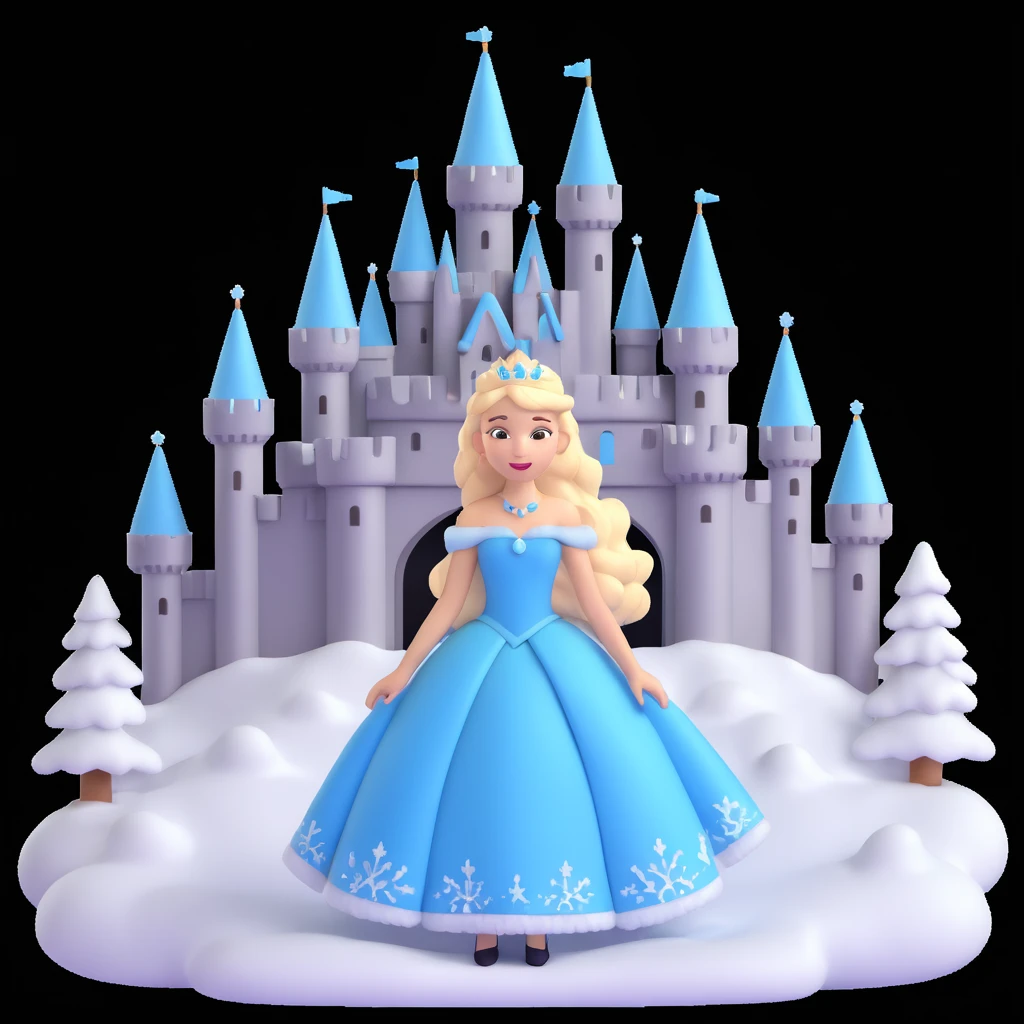 girls in a  snow princess dress, snow castle background emoji