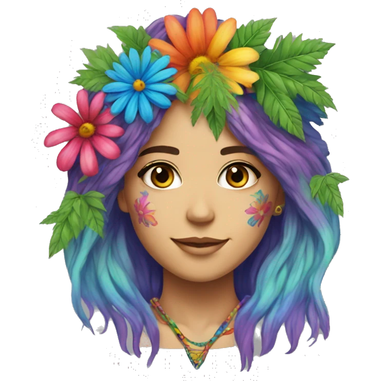 Tie dye hippie person flower crown tattoos hemp leaves emoji