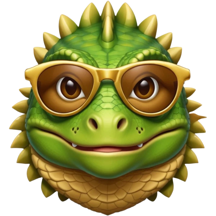 rich capitalist iguana head with golden glossy sunglasses emoji