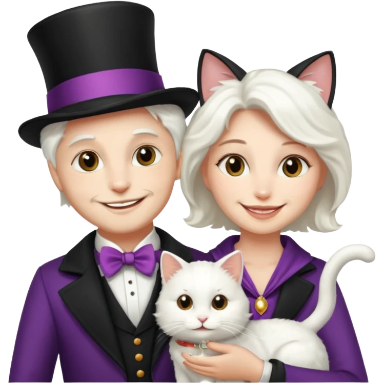 magician couple and their pet cat emoji