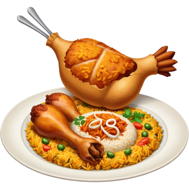 Emoji with biryani and a chicken leg piece in a plate emoji