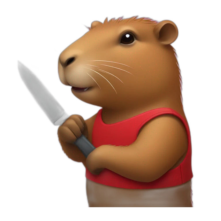 capybara holding a toy knife with red paint on it emoji