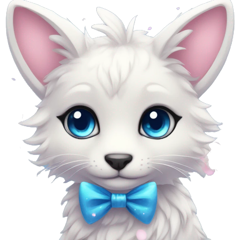 Anthro Cute Cool Kawaii gorgeous sparkly ethereal fantasy animal creature with blue eyes furry sona with flowers and bow tie beautiful aesthetic emoji