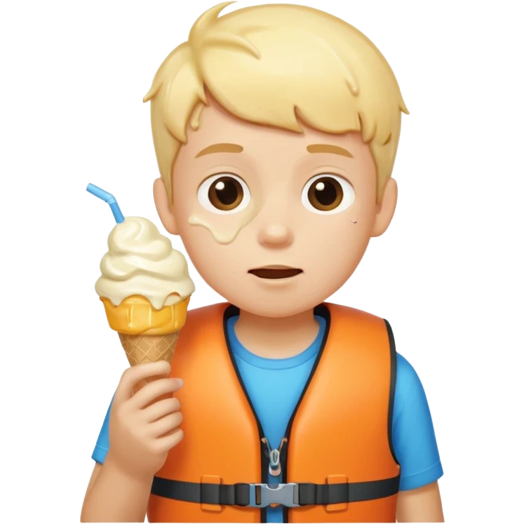 boy kid wearing lifejacket, eating ice cream emoji
