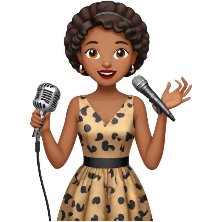 Black jazz singer girl, vintage dress, microphone, joyful expression emoji