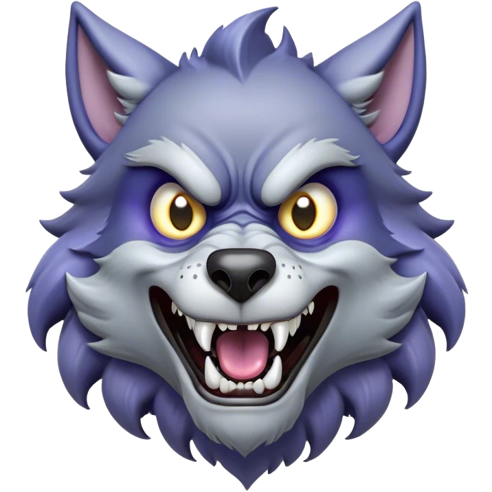 Cinematic Comical Werewolf Portrait Emoji, with a whimsically exaggerated lupine face in vivid moonlit grays and silvers, head cocked in a dramatically shocked expression with comically oversized, wide eyes and a playful snarl, simplified yet hilariously expressive, highly detailed with a soft cartoonish glowing outline capturing the mischievous humor of a werewolf mid-transformation! emoji