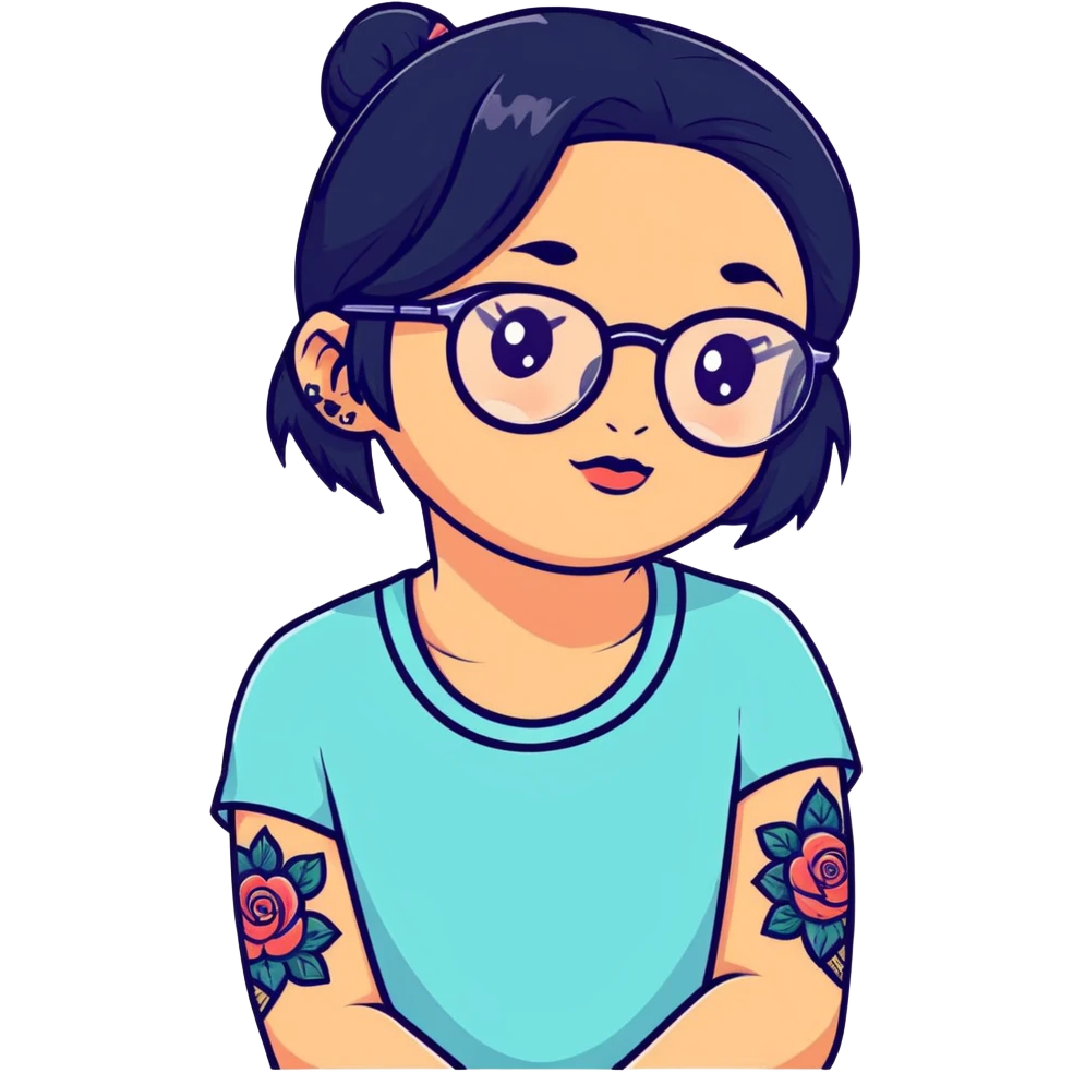 young girl with face tattoos wearing glasses and black hair emoji