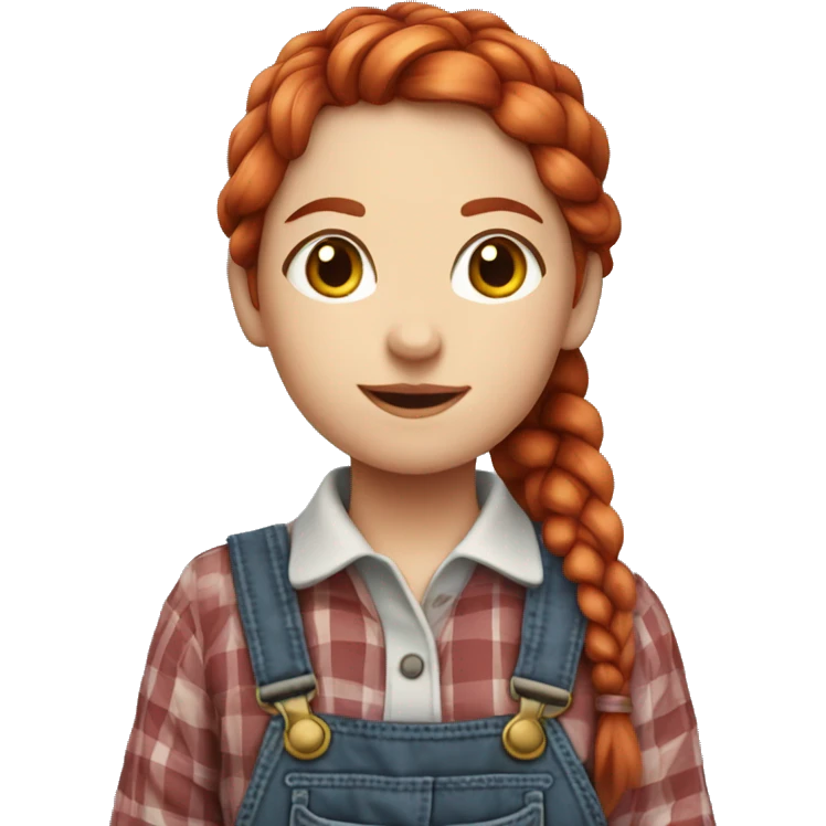 Farmer girl, red hair with braids ,and plaid shirt and overalls  emoji