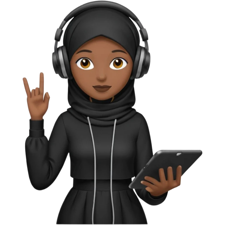 hijab DJ, headphone,  full body, black emoji