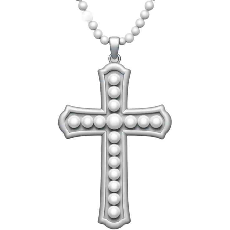 Elegant emoji icon of a white cross made of white beads, glossy surface, and white bead chain subtle shadows, pure white palette emoji