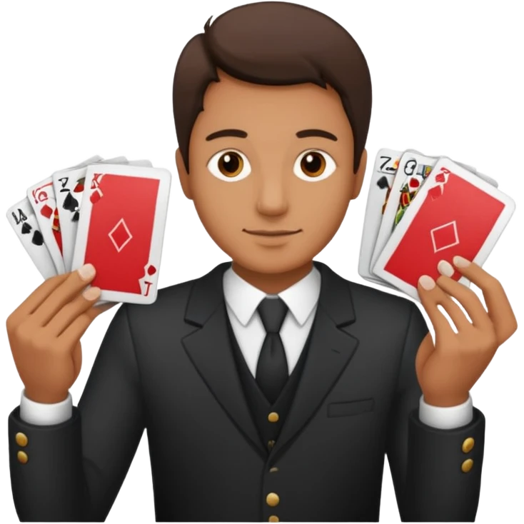 A Man holding 6 in one hand, 7 in the other Hand.  emoji