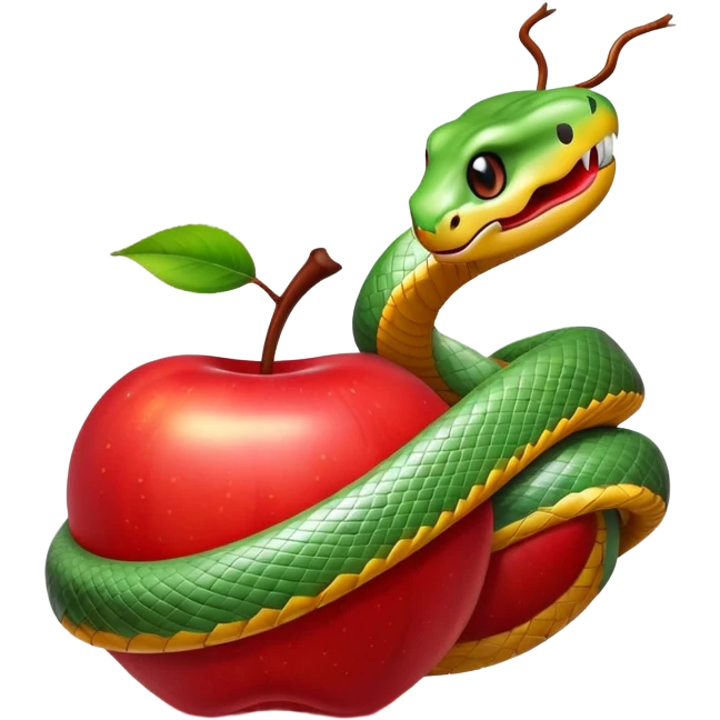 A snake wrapped around a red apple emoji