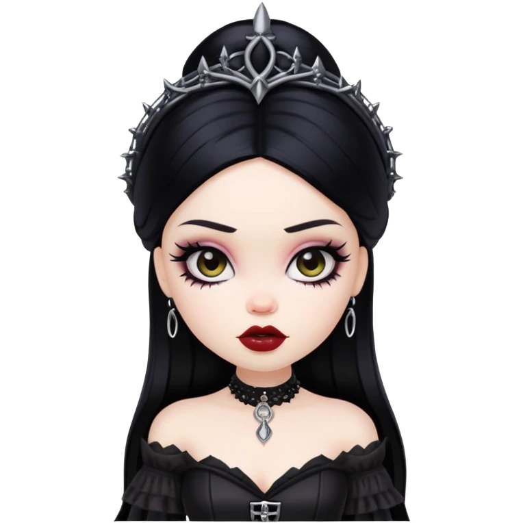 pretty bratz baddie, pale skin, black hair, gothic style emoji