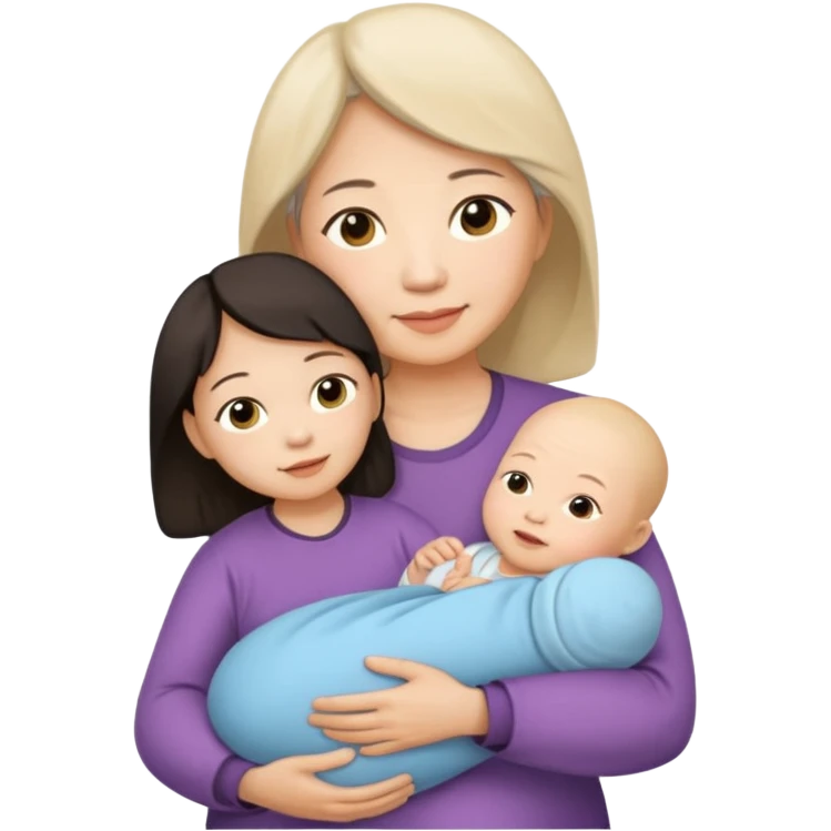 A Chinese mother (around 40) with her newborn and her 60-year-old mother. emoji