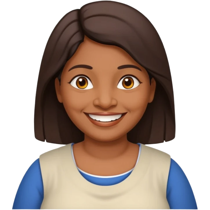 50 yr old chubby Sri Lankan woman, dark skin, straight brown hair, big smile, white teeth, european clothes, shoulder length hair emoji