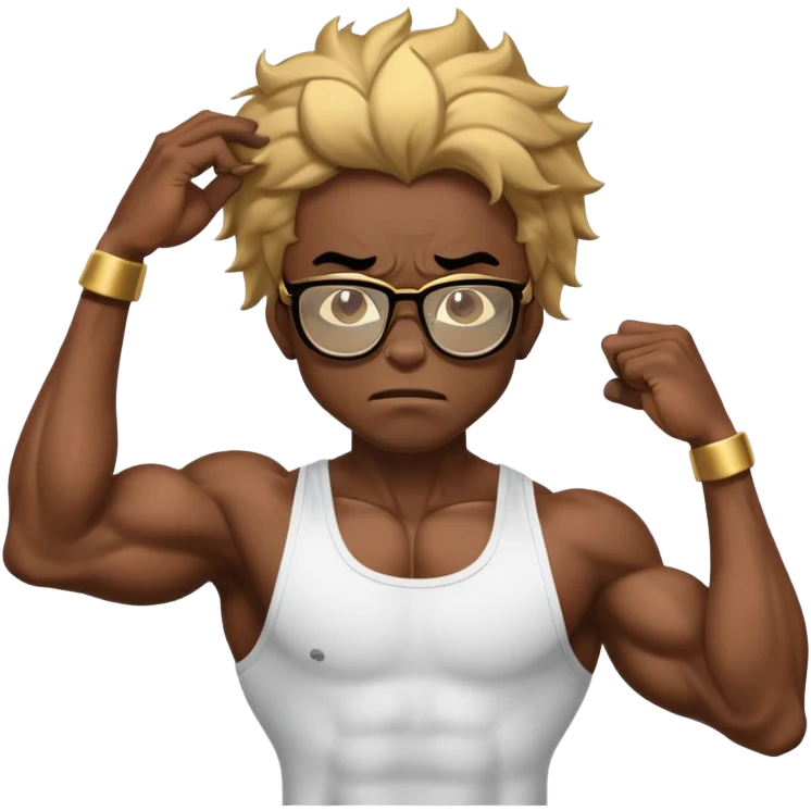 black skinny bodybuilder with gold glasses frustrated pulling hair emoji