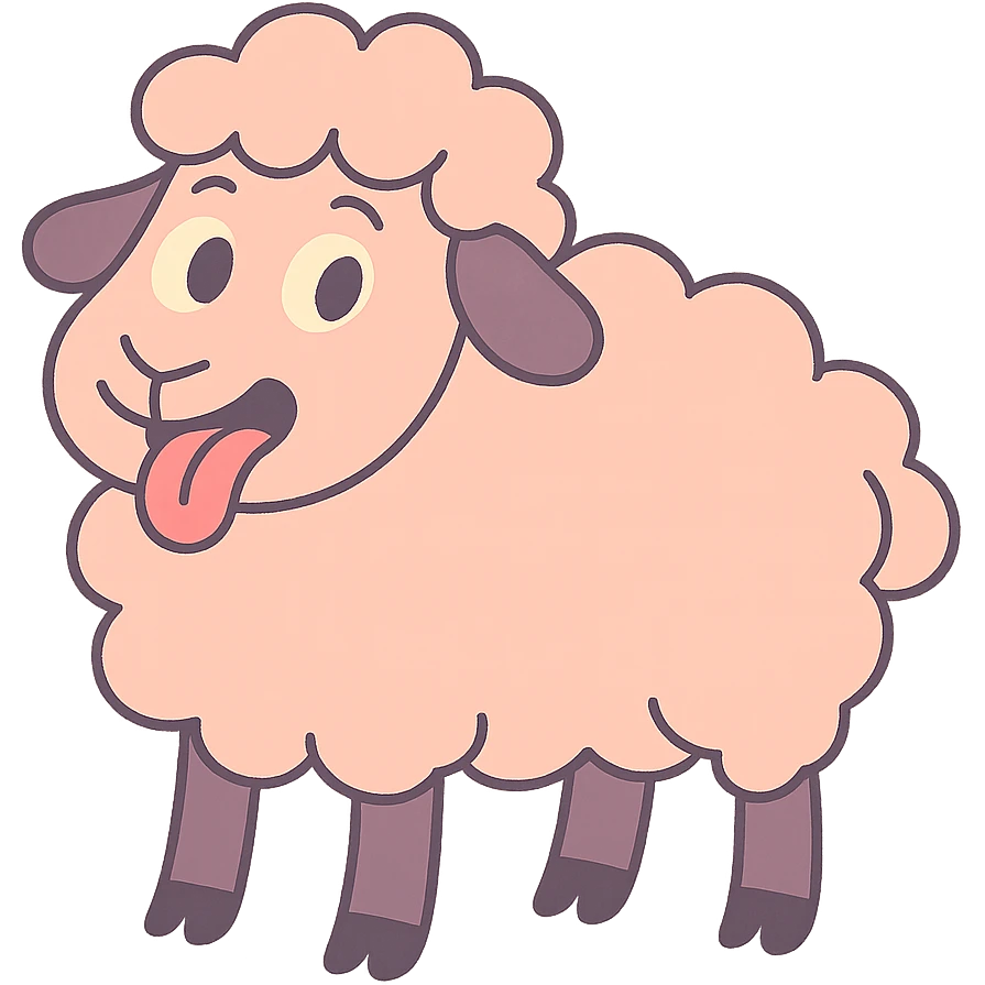 pastel toon style pink sheep with tongue out, variation 3 emoji