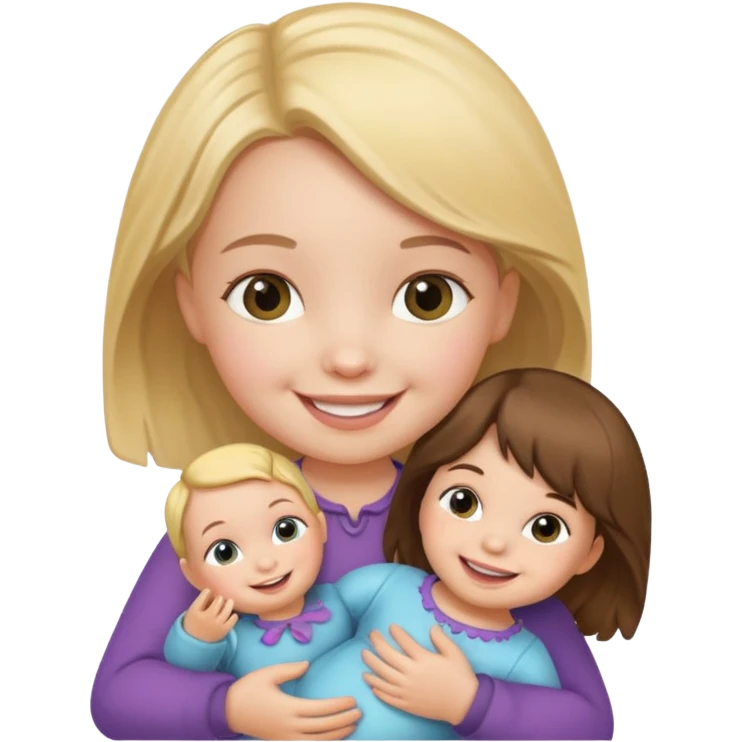 Toddler girl – holding a doll with a smile. emoji