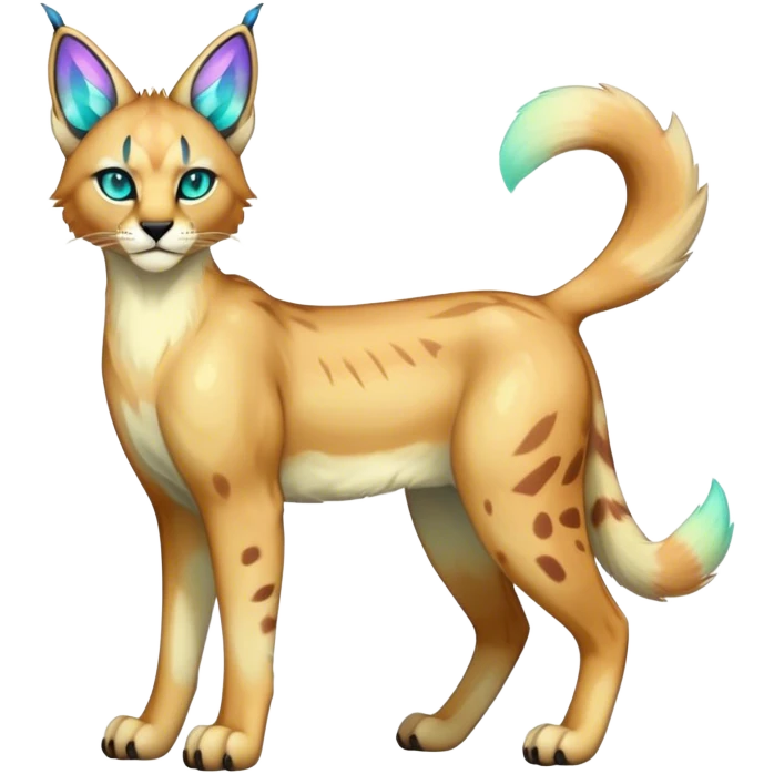 An iridescent transparent luminescent colorful fantasy-lynx-caracal-serval-fakemon-creature-hybrid full body emoji
