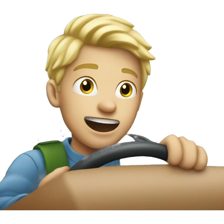 blonde boy with open mouth driving truck  emoji