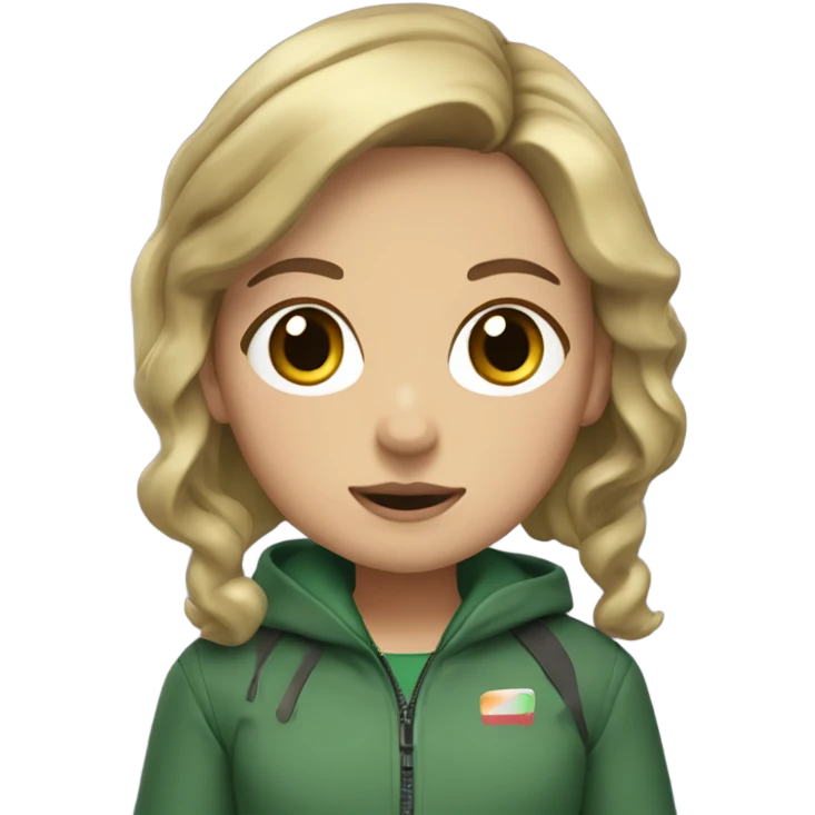 girl with brown hair with blonde highlights in a squid games green jacket emoji