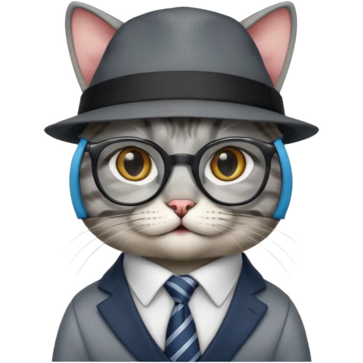 half body cat with ties and opticals and  hat emoji