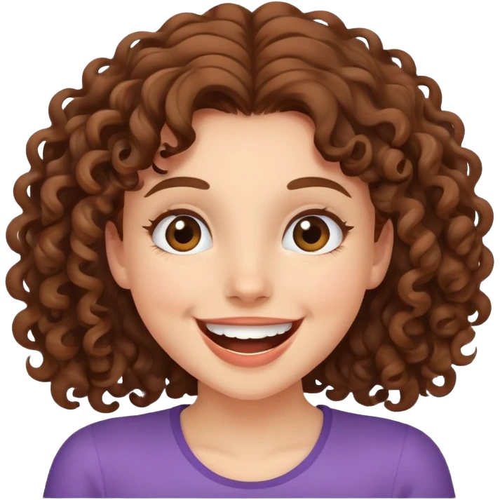 Excited girl with brown curly hair ￼ emoji
