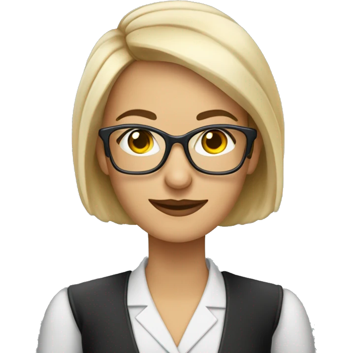 Profesora de literatura rubia con los ojos grises con gafas de vista negras emoji
