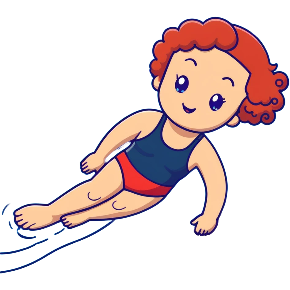 22-year-old white female athlete swimmer with curly red hair about to enter a pool emoji