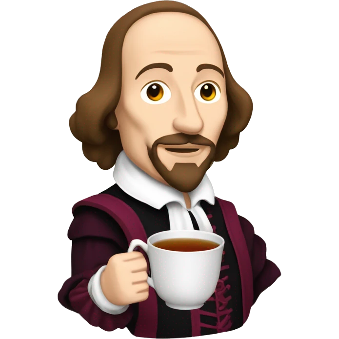 William Shakespeare holds a cup of tea in his hand emoji