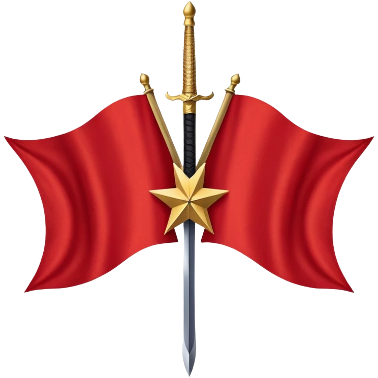 A flag with a bright red background. In the center, there is a large black five-pointed star with a gold outline. A blunted sword or spear passes vertically through the star. The flag represents Black American heritage emoji